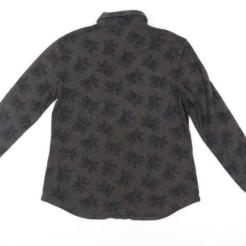 Marks and Spencer Womens Green Floral Cotton Basic Button-Up Size 14 Collared