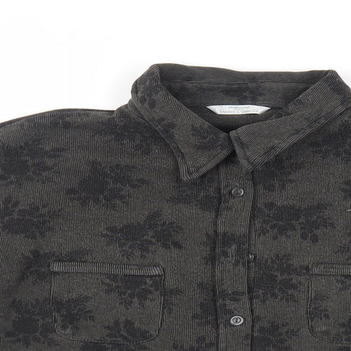 Marks and Spencer Womens Green Floral Cotton Basic Button-Up Size 14 Collared