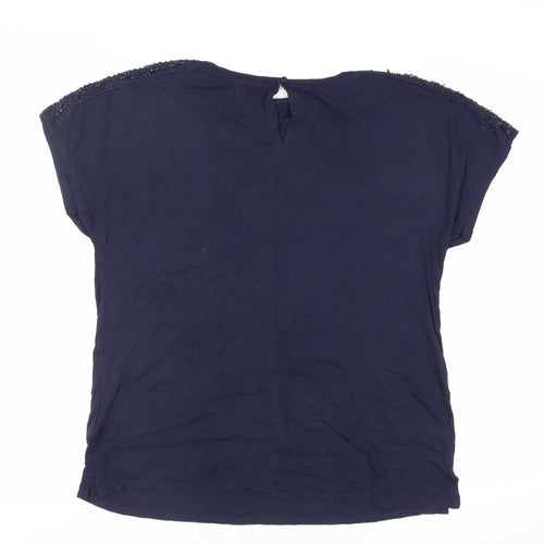 NEXT Womens Blue Viscose Basic T-Shirt Size 14 Boat Neck - Beaded