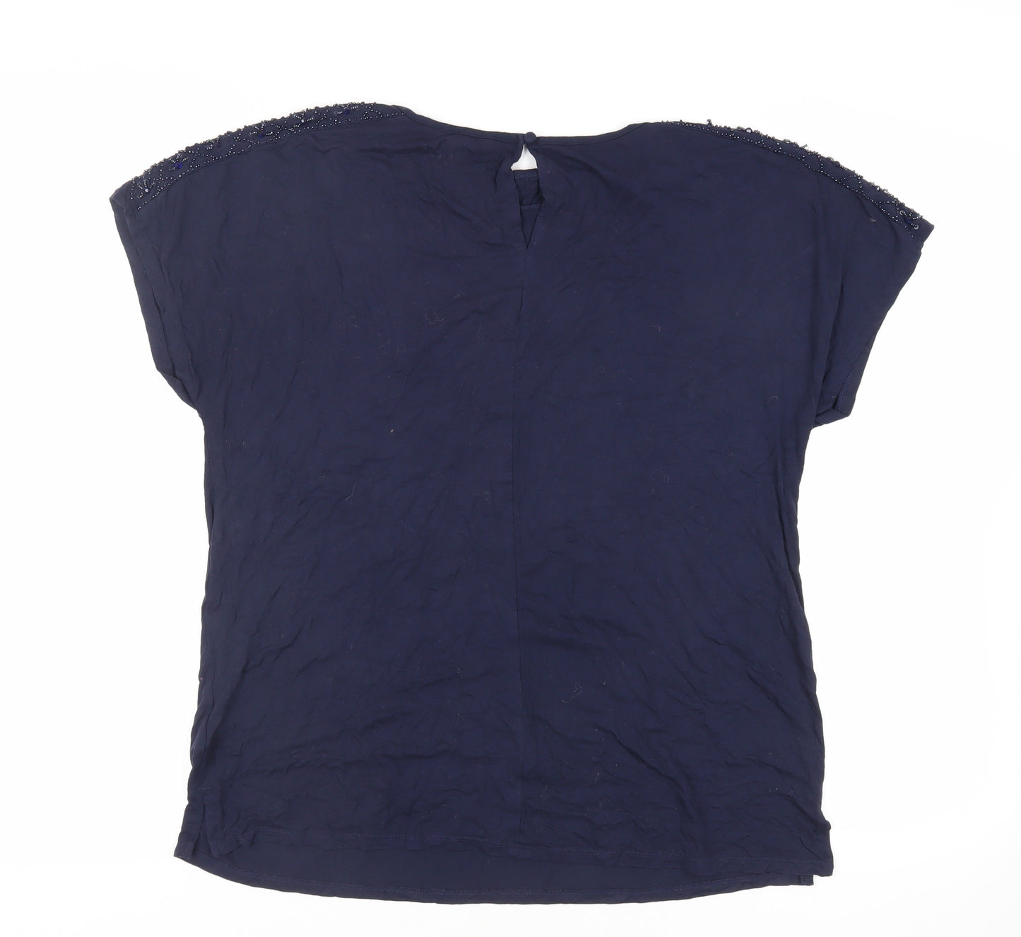 NEXT Womens Blue Viscose Basic T-Shirt Size 14 Boat Neck - Beaded