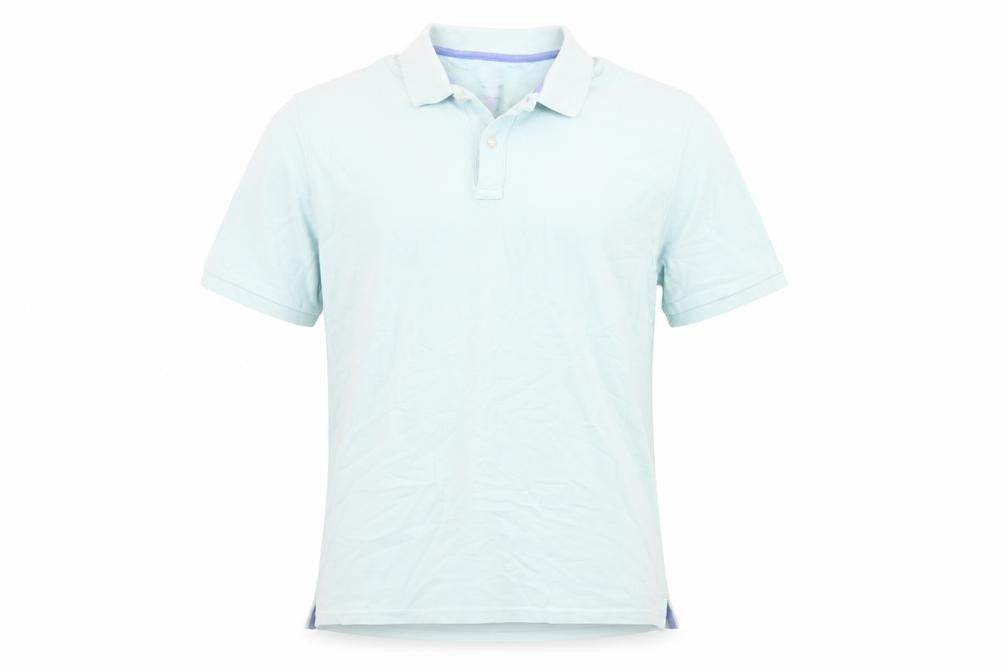 Front view of Marks & Spencer men’s green cotton polo, size L, collared button