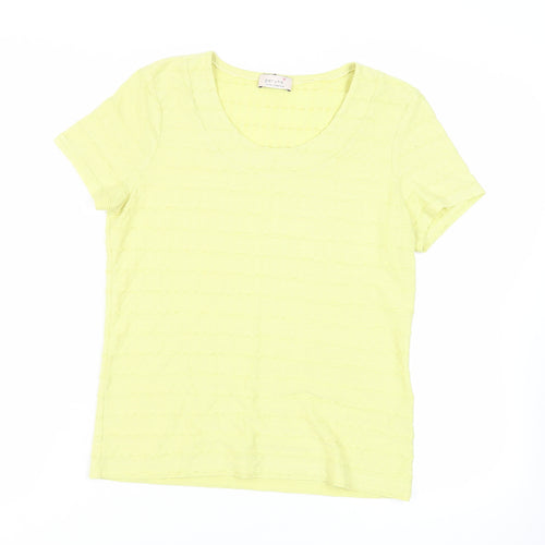 Per Una Womens Yellow Polyester Basic T-Shirt Size 12 Scoop Neck - Textured