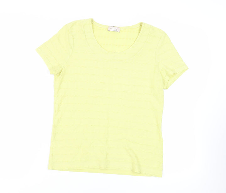 Per Una Womens Yellow Polyester Basic T-Shirt Size 12 Scoop Neck - Textured