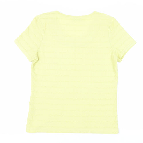 Per Una Womens Yellow Polyester Basic T-Shirt Size 12 Scoop Neck - Textured