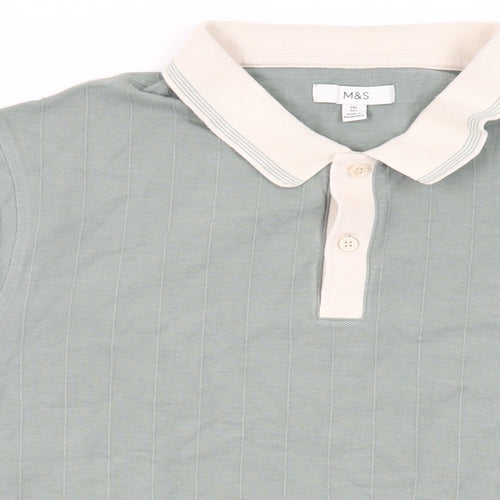 Marks and Spencer Mens Green Cotton Polo Size 3XL Collared Button