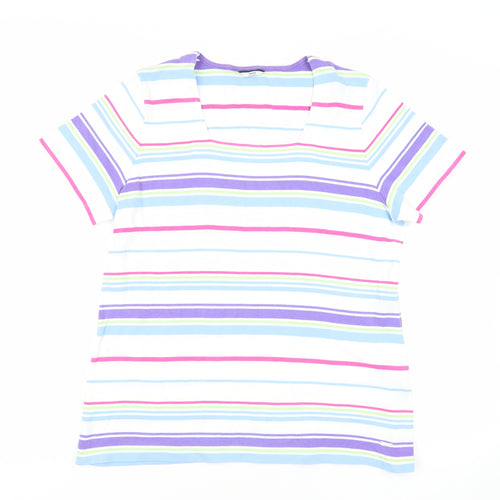 DASH Womens Multicoloured Striped Cotton Basic T-Shirt Size 18 Square Neck