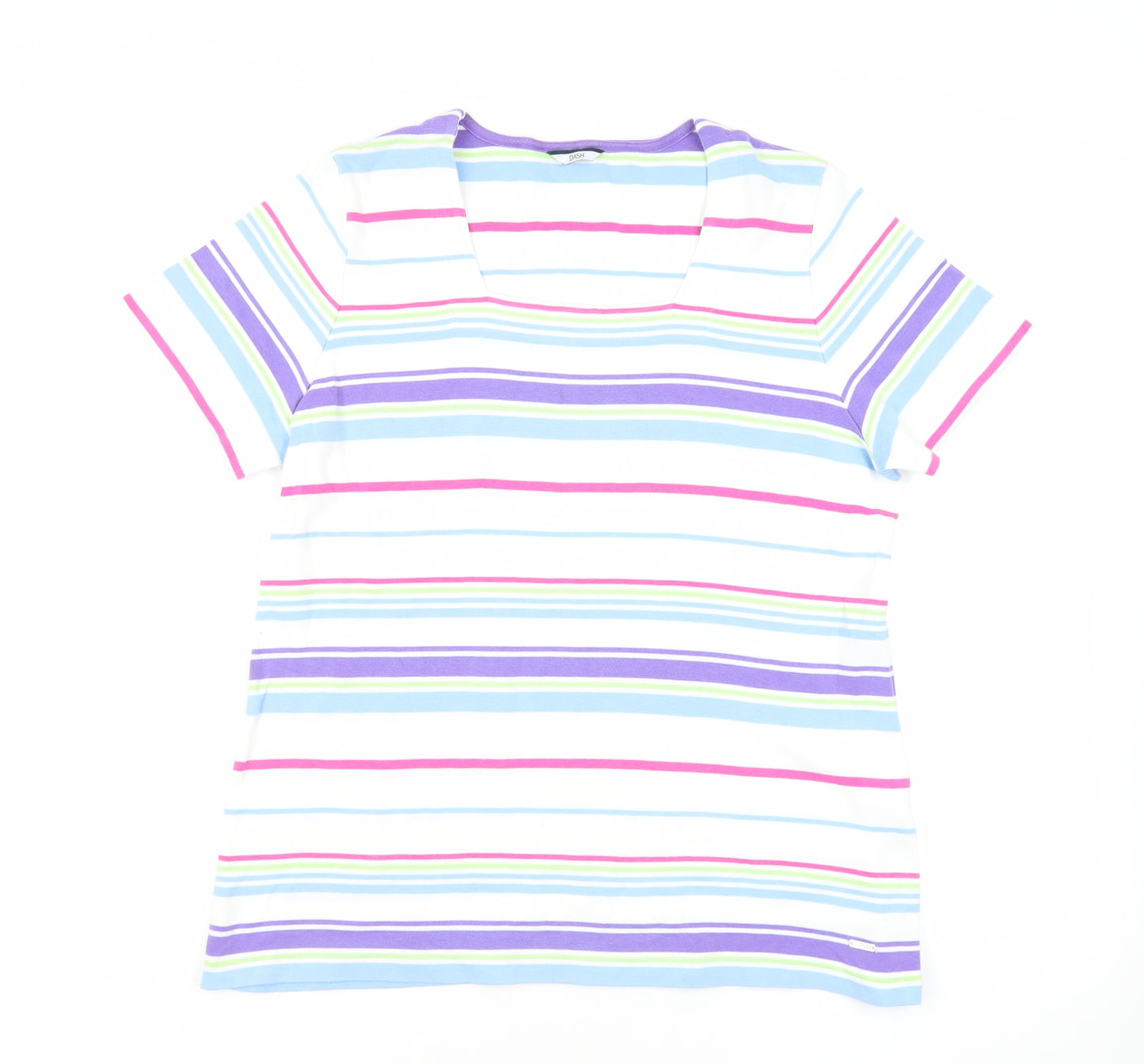 DASH Womens Multicoloured Striped Cotton Basic T-Shirt Size 18 Square Neck