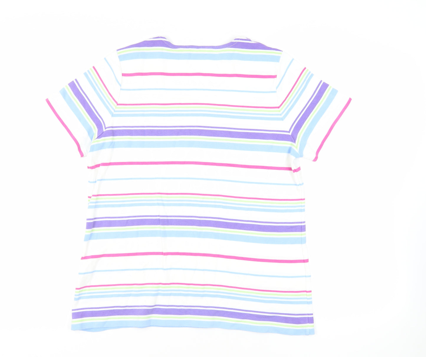 DASH Womens Multicoloured Striped Cotton Basic T-Shirt Size 18 Square Neck