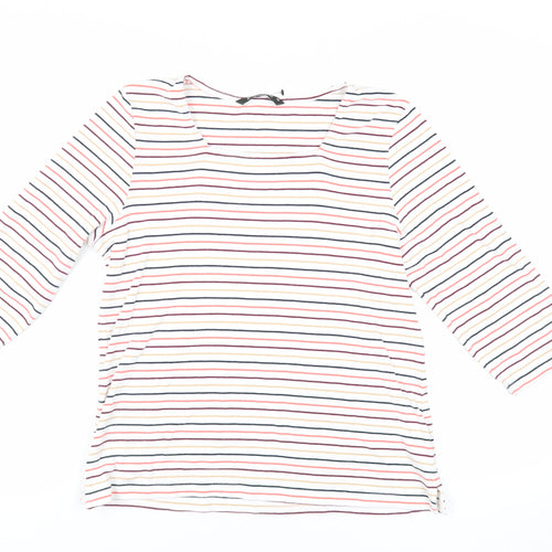 Bonmarché Womens White Striped Cotton Basic T-Shirt Size 16 Square Neck
