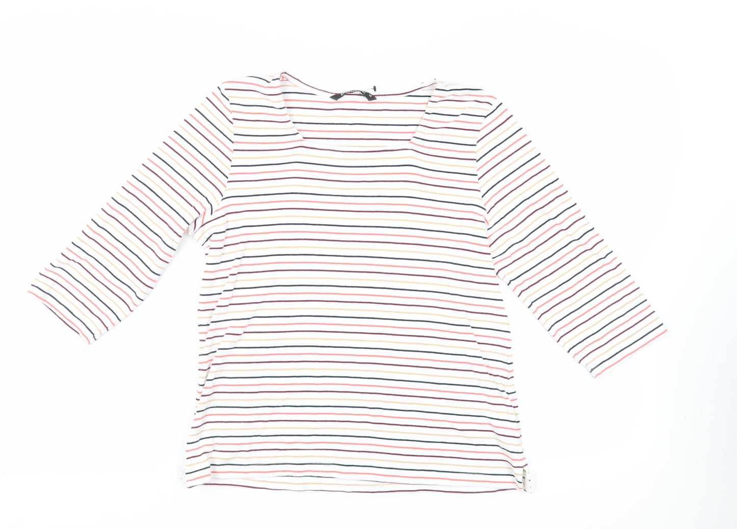 Bonmarché Womens White Striped Cotton Basic T-Shirt Size 16 Square Neck