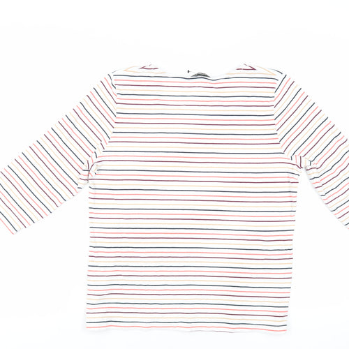 Bonmarché Womens White Striped Cotton Basic T-Shirt Size 16 Square Neck
