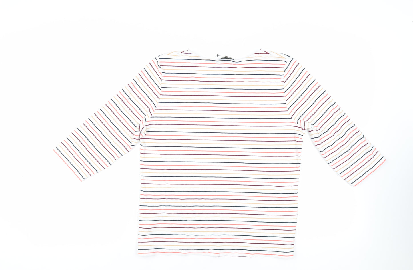 Bonmarché Womens White Striped Cotton Basic T-Shirt Size 16 Square Neck