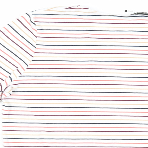 Bonmarché Womens White Striped Cotton Basic T-Shirt Size 16 Square Neck