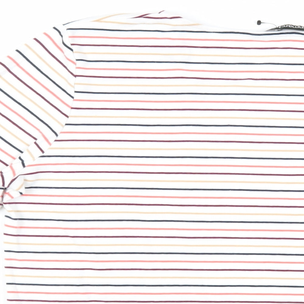 Bonmarché Womens White Striped Cotton Basic T-Shirt Size 16 Square Neck