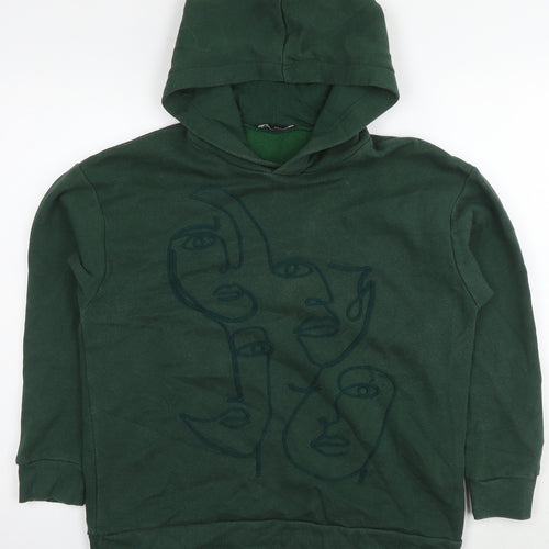 Zara Womens Green Cotton Pullover Hoodie Size S Pullover - Embraided face shapes
