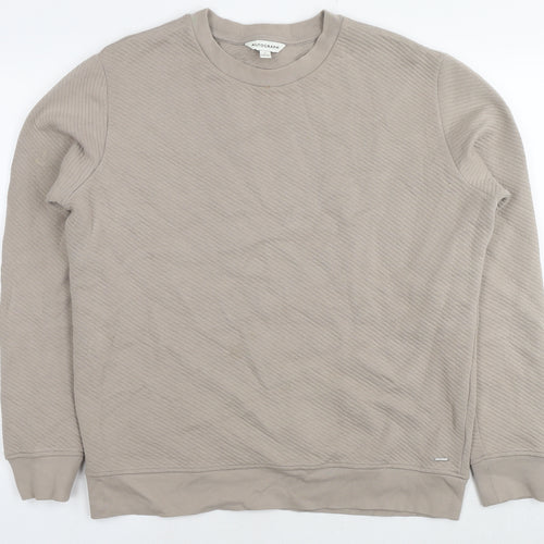 Marks and Spencer Mens Beige Cotton Pullover Sweatshirt Size L - Ribbed