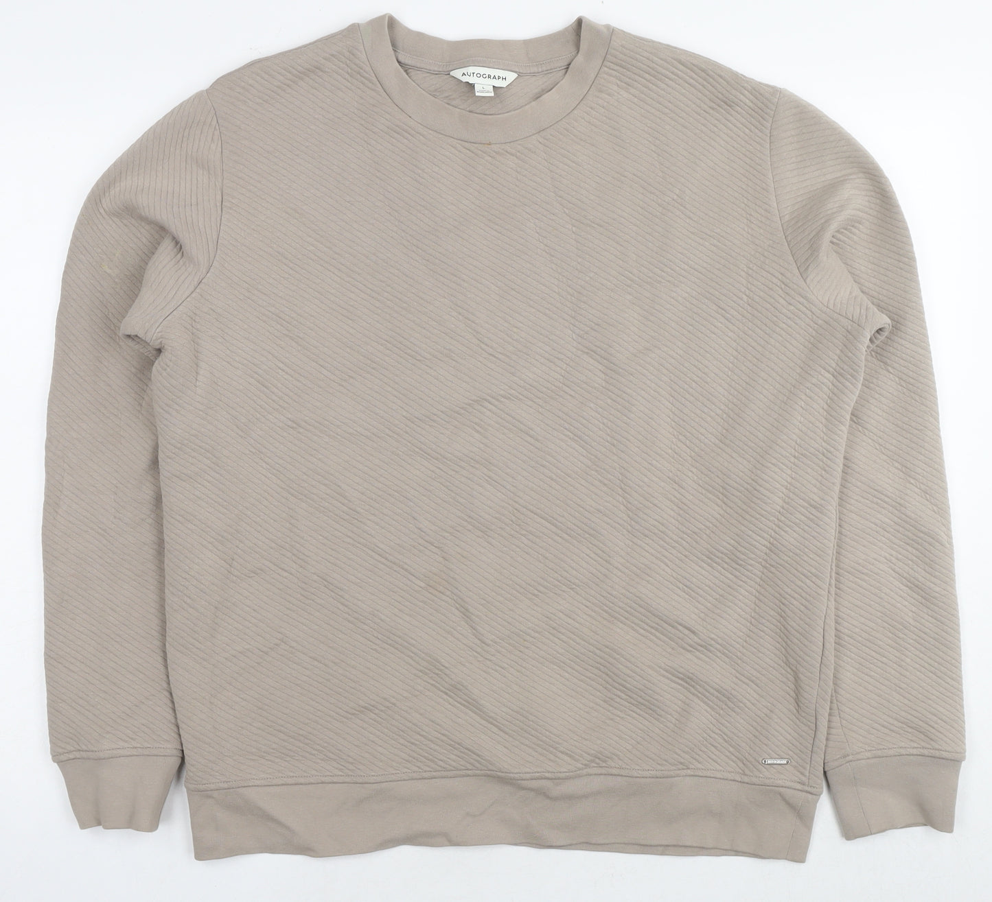 Marks and Spencer Mens Beige Cotton Pullover Sweatshirt Size L - Ribbed