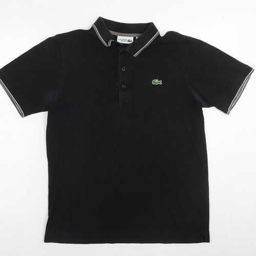 Lacoste Mens Black Cotton Polo Size M Collared Pullover