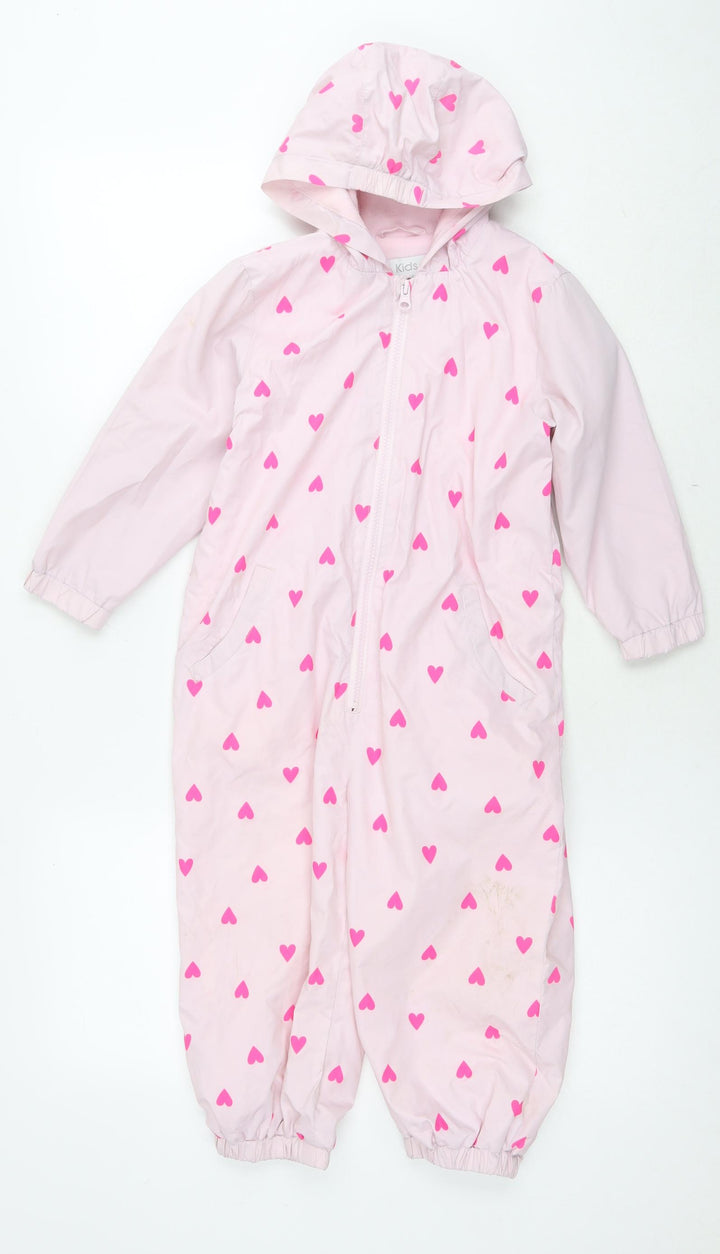 Kids Orginals Girls Pink Geometric Polyester Coverall One-Piece Size 3-4 Years L14 in Zip - Hearts