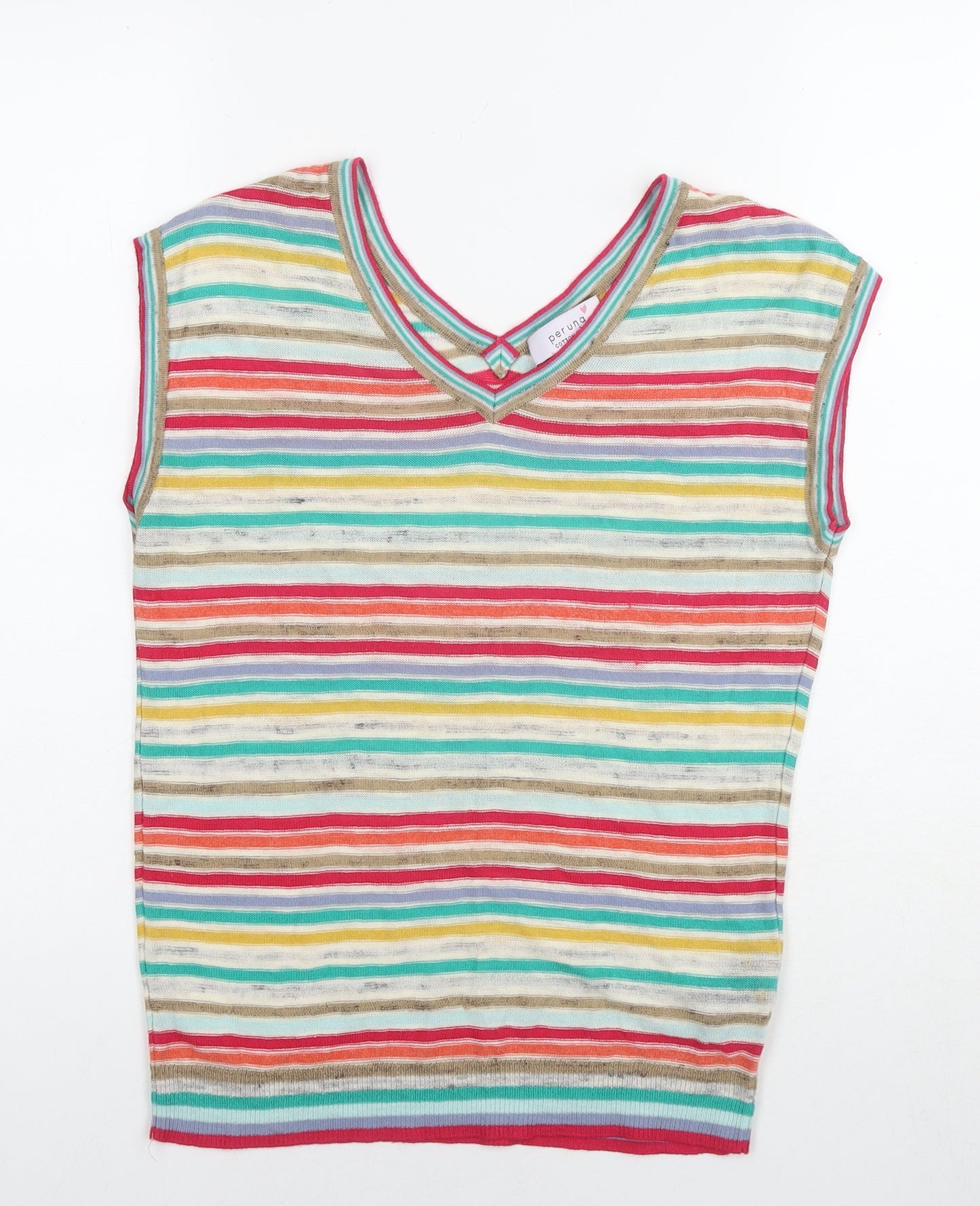 Per Una Womens Multicoloured Striped Acrylic Basic T-Shirt Size 8 V-Neck