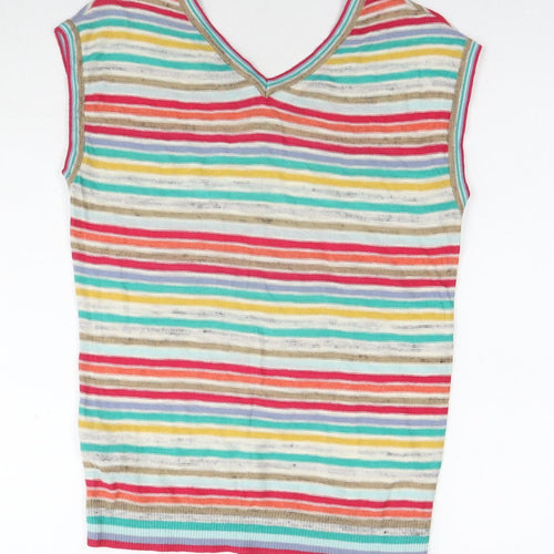 Per Una Womens Multicoloured Striped Acrylic Basic T-Shirt Size 8 V-Neck
