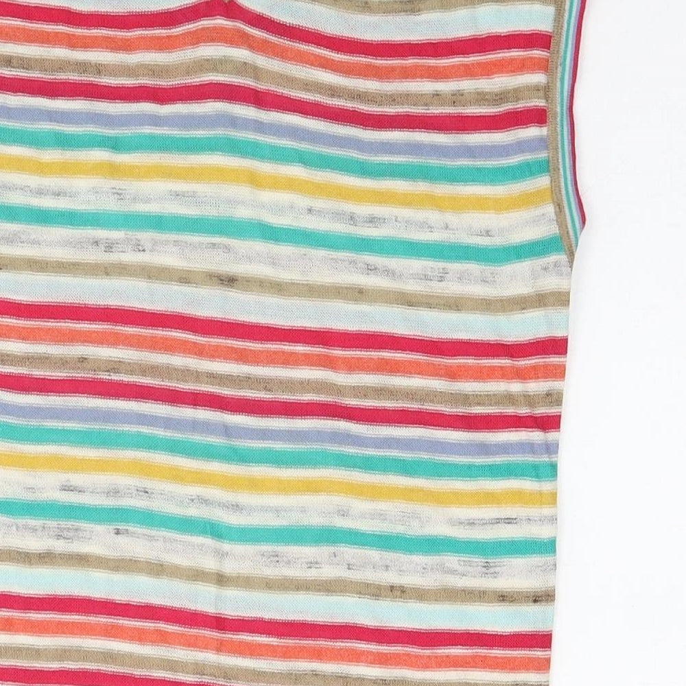 Per Una Womens Multicoloured Striped Acrylic Basic T-Shirt Size 8 V-Neck
