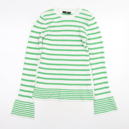 Very Womens White Round Neck Striped Polyester Pullover Jumper Size 12 - Size 12-14