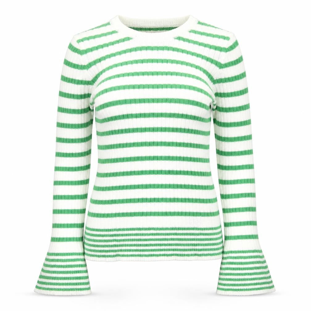 Front view of Very women’s white round neck striped polyester jumper, size UK 12, -, size UK 12-14