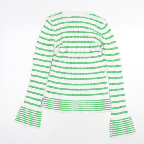 Very Womens White Round Neck Striped Polyester Pullover Jumper Size 12 - Size 12-14