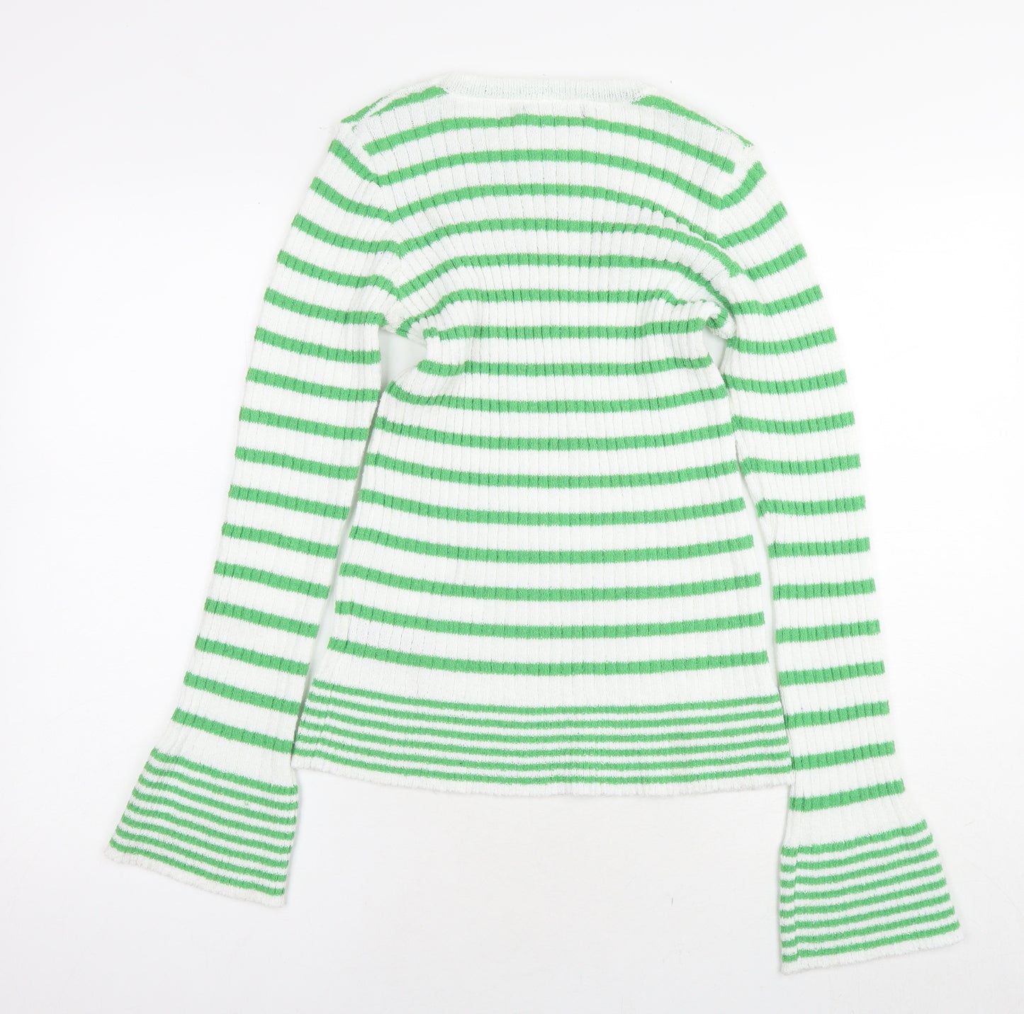 Very Womens White Round Neck Striped Polyester Pullover Jumper Size 12 - Size 12-14