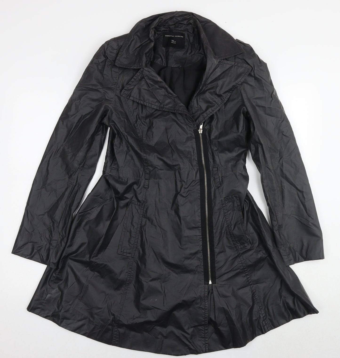 Dorothy Perkins Womens Black Overcoat Coat Size 10 Zip