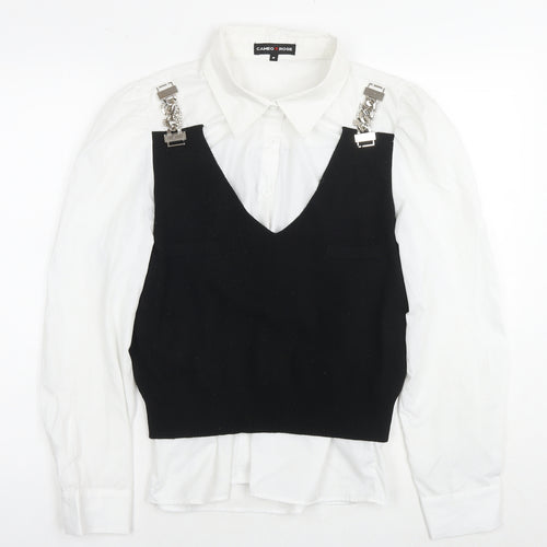 Cameo Rose Womens White Viscose Basic T-Shirt Size M Collared - Jumper/Chain Effect