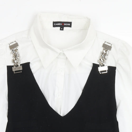 Cameo Rose Womens White Viscose Basic T-Shirt Size M Collared - Jumper/Chain Effect