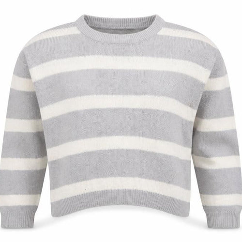 Brave Soul Womens Grey Round Neck Striped Acrylic Pullover Jumper Size XS