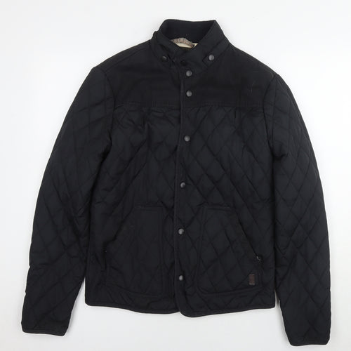 River Island Mens Black Quilted Coat Size S Snap