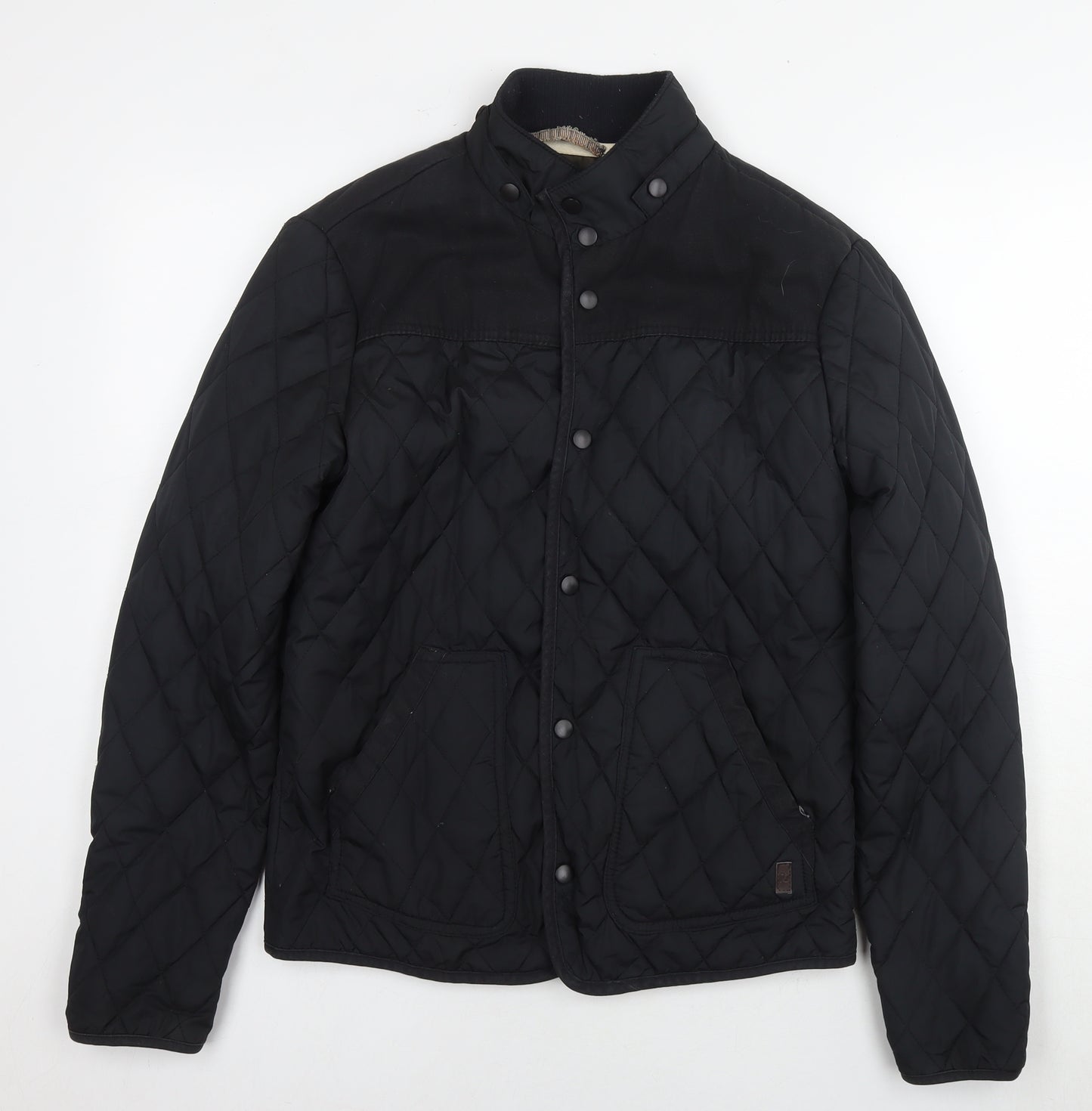 River Island Mens Black Quilted Coat Size S Snap