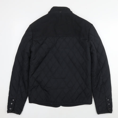 River Island Mens Black Quilted Coat Size S Snap