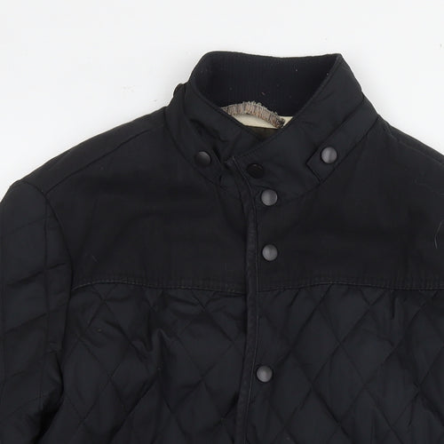 River Island Mens Black Quilted Coat Size S Snap