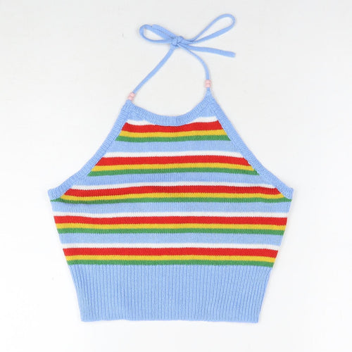 COLLUSION Womens Multicoloured Striped Acrylic Jersey Tank Size 10 Halter