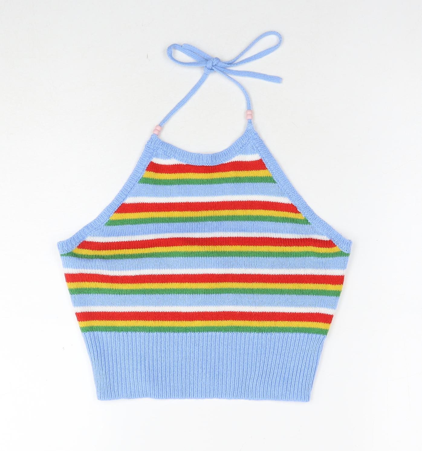 COLLUSION Womens Multicoloured Striped Acrylic Jersey Tank Size 10 Halter