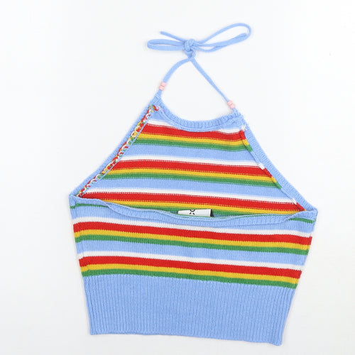 COLLUSION Womens Multicoloured Striped Acrylic Jersey Tank Size 10 Halter