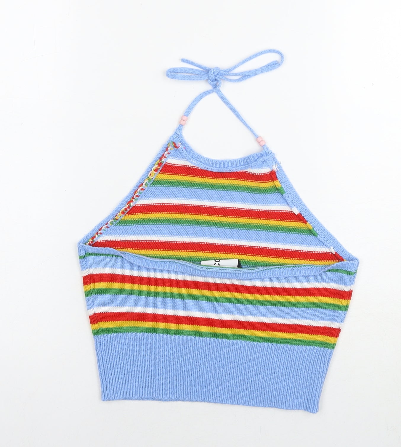 COLLUSION Womens Multicoloured Striped Acrylic Jersey Tank Size 10 Halter