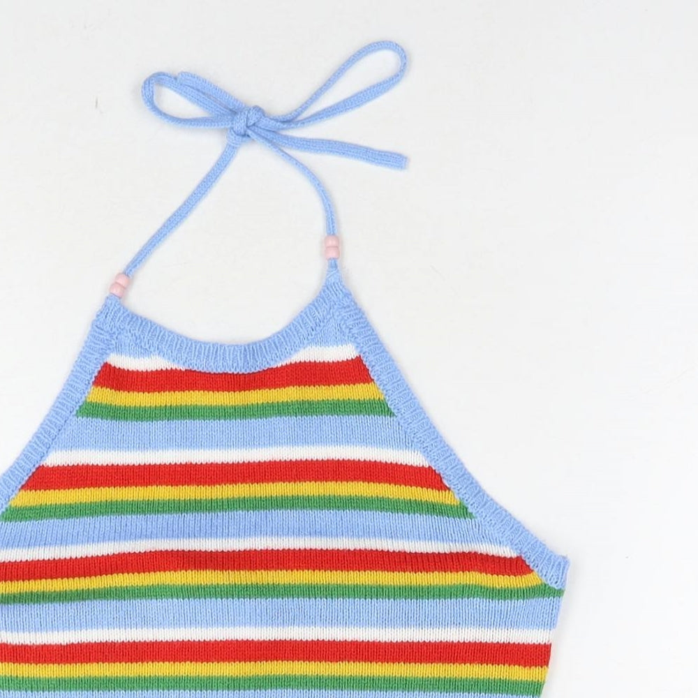 COLLUSION Womens Multicoloured Striped Acrylic Jersey Tank Size 10 Halter