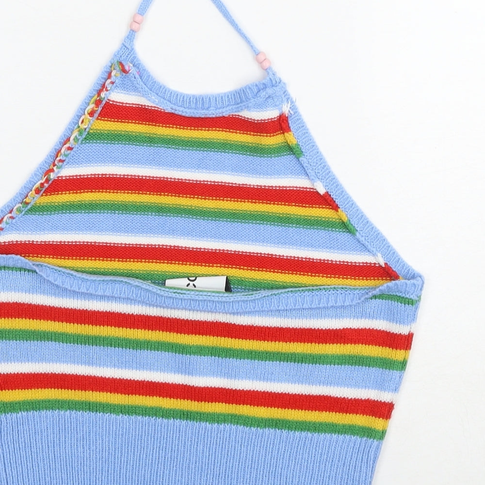 COLLUSION Womens Multicoloured Striped Acrylic Jersey Tank Size 10 Halter