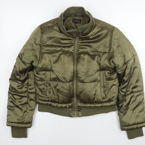 Topshop Womens Green Puffer Jacket Coat Size 8 Zip