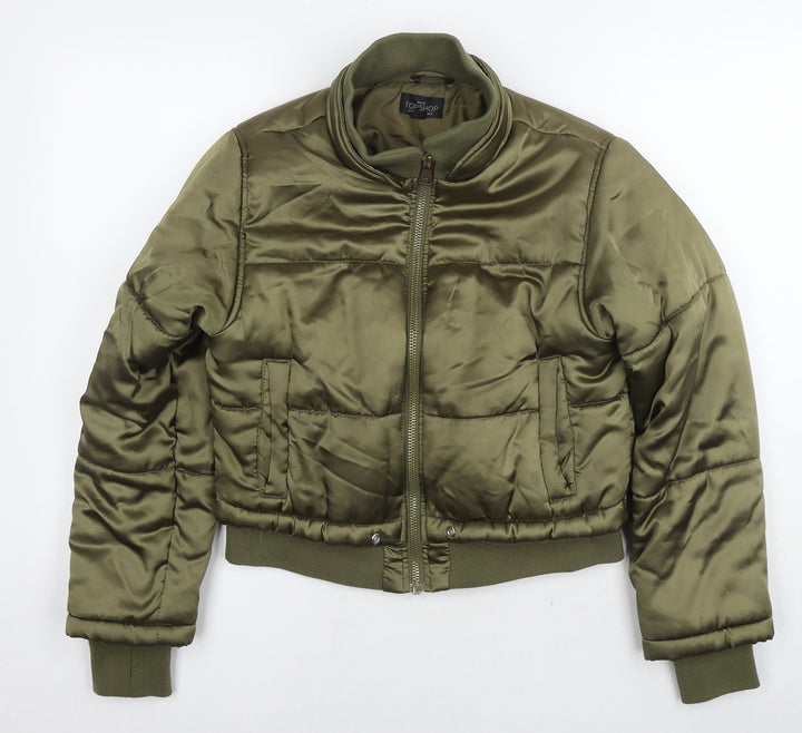 Topshop Womens Green Puffer Jacket Coat Size 8 Zip