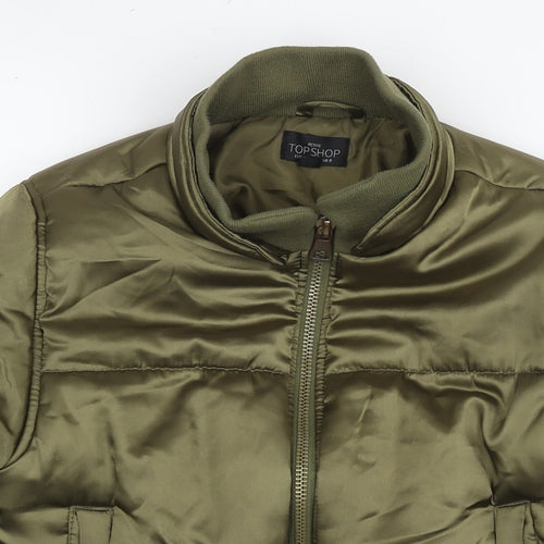 Topshop Womens Green Puffer Jacket Coat Size 8 Zip