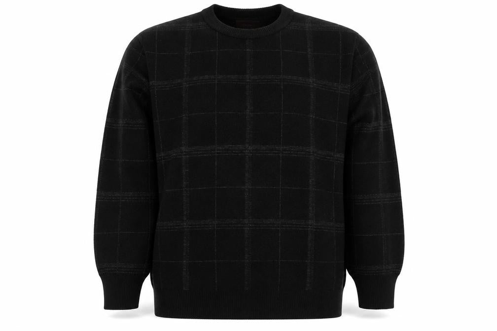 Front view of Marks & Spencer women’s black check acrylic pullover sweatshirt, size L, pullover