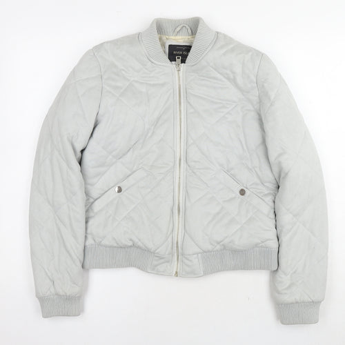 River Island Womens Grey Quilted Coat Size 12 Zip