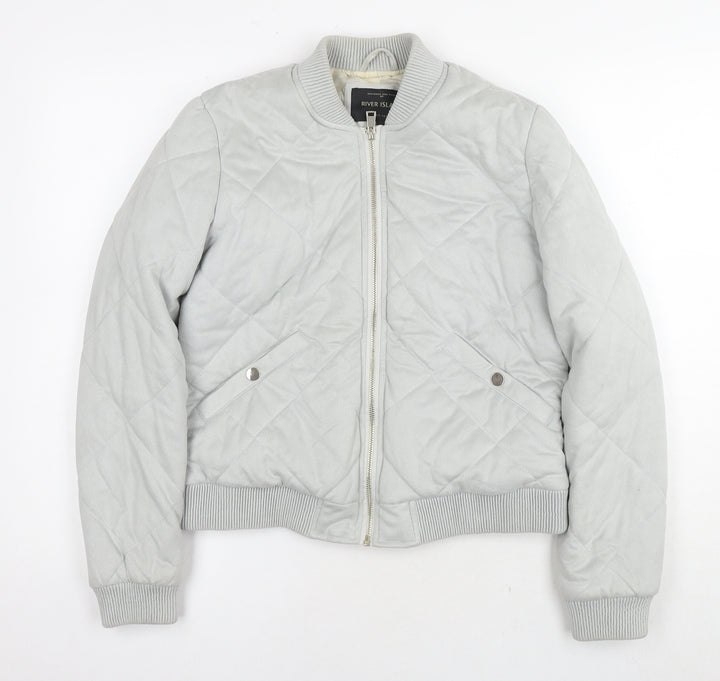 River Island Womens Grey Quilted Coat Size 12 Zip